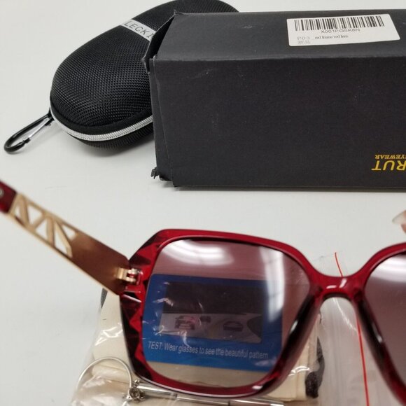 Oversized Sunglasses for Women Polarized UV Protect Classic Red Frame Lenses - Picture 6 of 8